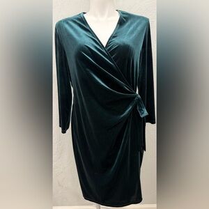 Anne Klein Green Velvet Wrap Dress Long Sleeve Midi Party Holiday Dress XXL